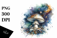 Mystical Celestial Mushroom Watercolor PNG Product Image 1