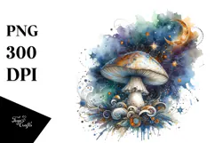 Mystical Celestial Mushroom Watercolor PNG Product Image 1