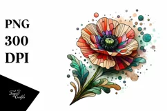 Abstract Stained Poppy Watercolor Clipart Product Image 1
