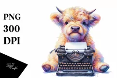 Baby Highland Cow Typewriter PNG Product Image 1