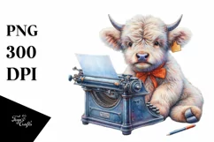 Baby Highland Cow Typewriter PNG Product Image 1