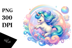 Colorful Baby Unicorn Twirling in Bubble, PNG Product Image 1
