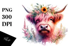 Pink Highland Cow Winking Digital Painting PNG Product Image 1