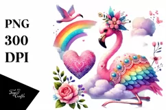 Adorned Flamingo on Cloud Heart PNG Product Image 1