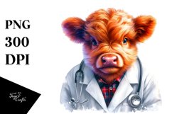 Colorful Baby Highland Cow in Lab Coat, PNG Product Image 3