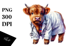 Colorful Baby Highland Cow in Lab Coat, PNG Product Image 1