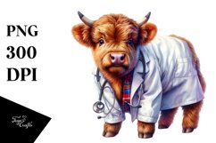 Colorful Baby Highland Cow in Lab Coat, PNG Product Image 1