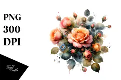 Watercolor Colorful Orange Roses | Clipart Product Image 1