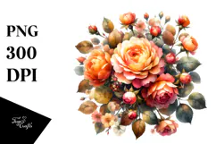 Watercolor Colorful Orange Roses | Clipart Product Image 1