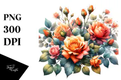 Watercolor Colorful Orange Roses | Clipart Product Image 1
