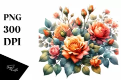 Watercolor Colorful Orange Roses | Clipart Product Image 1