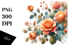 Watercolor Colorful Orange Roses | Clipart Product Image 1