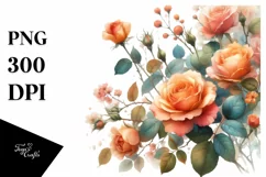 Watercolor Colorful Orange Roses | Clipart Product Image 1