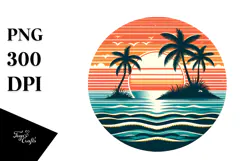 Retro Tropical Island Sunset PNG Product Image 1