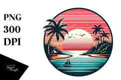 Retro Tropical Island Sunset PNG Product Image 1