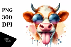 Funny Cow Sunglasses Tongue Portrait | Sublimation Clipart Product Image 3