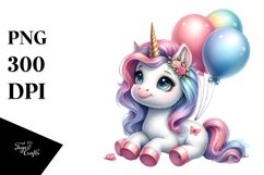 Cute Baby Unicorn with Balloons in the Style of | Product Image 3