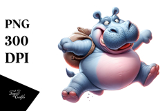 Playful Cartoon Hippo, Transparent PNG Product Image 1