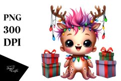 Whimsical Octopus with Reindeer Horns, PNG Product Image 3