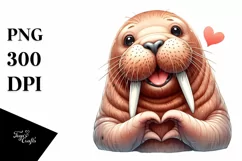 Funny Walrus Love Sign Portrait | Sublimation Clipart Product Image 1