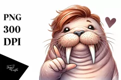 Funny Walrus Love Sign Portrait | Sublimation Clipart Product Image 1