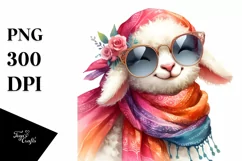 Funny Lamb Silk Scarf Sunglasses Portrait | Sublimation Product Image 3