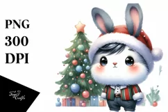 Expressive Baby Bunny PNG with Santa Hat Product Image 1