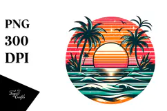 Retro Tropical Beach Sunset Clipart PNG Product Image 1