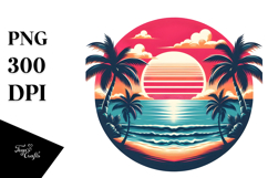 Retro Tropical Beach Sunset Clipart PNG Product Image 1