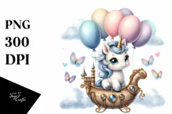 Cute Unicorn Balloons Airship |Clipart Product Image 1