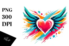 Colorful Heart with Wings, PNG Product Image 1