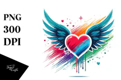 Colorful Heart with Wings, PNG Product Image 1