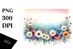 Colorfull Horizontal Daisy Frame | Sublimation Clipart Product Image 1