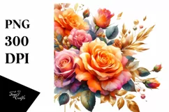 Vibrant Roses with Gold Insertions PNG Product Image 3