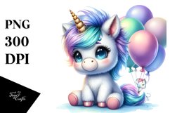 Cute Baby Unicorn with Cool Haircut and Balloons | Product Image 3