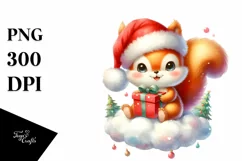 Baby Squirrel in Santa Hat PNG Product Image 3