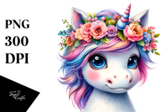 Cute Unicorn with Floral Wreath PNG Product Image 1