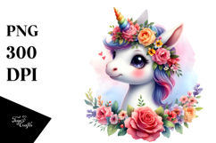 Cute Unicorn with Floral Wreath PNG Product Image 1