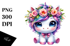 Cute Unicorn with Floral Wreath PNG Product Image 1