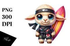 Vibrant Baby Lamb with Ninja Outfit PNG Product Image 1