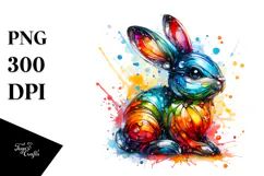 Colorful Bunny in , Watercolor PNG Product Image 1