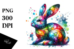 Colorful Bunny in , Watercolor PNG Product Image 1