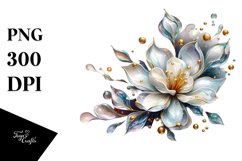 Shiny Golden Gardenia Watercolor Splash Clipart Product Image 1