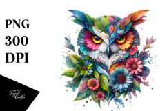 Vibrant Owl with Flowers PNG Product Image 1