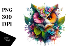 Vibrant Owl with Flowers PNG Product Image 1