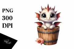 Cute Baby Dragon with Flowers PNG Product Image 3