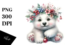 Digital Watercolor Adorned Baby Polar Bear PNG Product Image 1