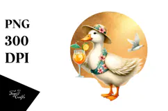 Duck in Beachwear Drinking Cocktail PNG Product Image 1