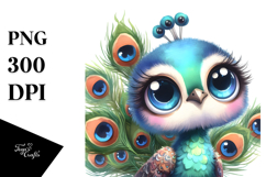 Cute Peacock Big Eyes | Sublimation Clipart Product Image 1
