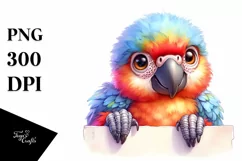 Colorful Baby Macaw Looking Over Paper | Clipart Product Image 1